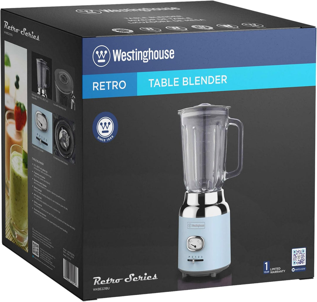 Westinghouse Retro-Standmixer, 1,5 L, Smoothie-Maker & Eiscrusher, 4 Geschwindigkeiten, Glaskanne, 6