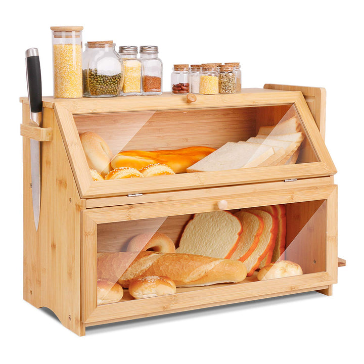 Leader Accessories Bambus Brotkasten 2 Etagen Brotbehälter mit Brotschneidebrett lebensmittelecht Br
