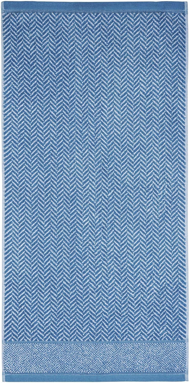 herzbach home Handtuch Duschtuch Set 100% Baumwolle Gemustert (Blau/Weiss, 2 Duschtücher 70x140 cm)