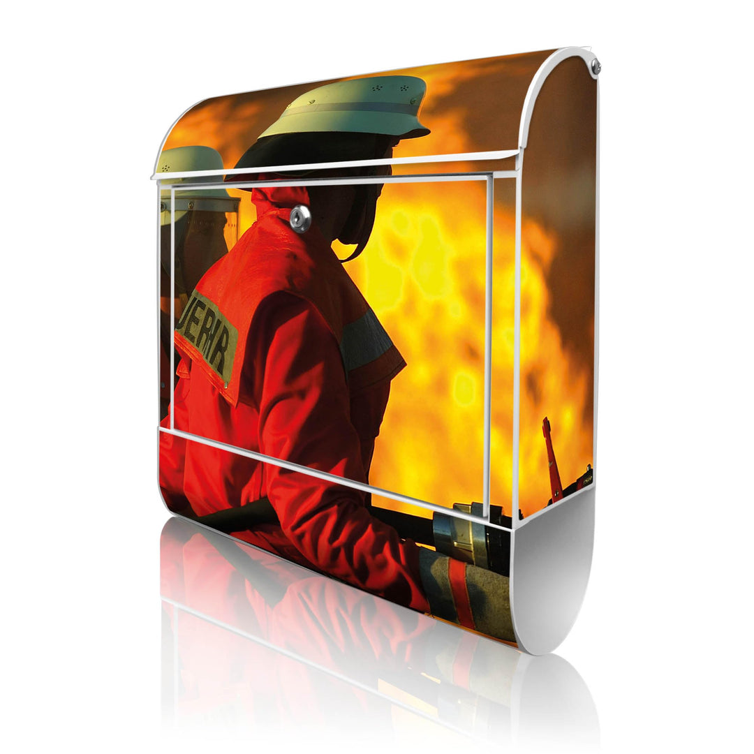 banjado® Design Briefkasten mit Motiv Feuer 39x47x14cm &amp; 2 Schlüssel - Briefkasten Stahl weiss mit Z