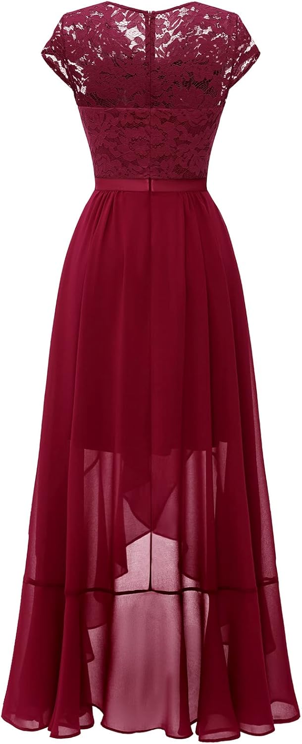 Bbonlinedress Abendkleider elegant für Hochzeit Spitzenkleid Chiffon Hi-Lo Kleid Brautjunferkleid Pa