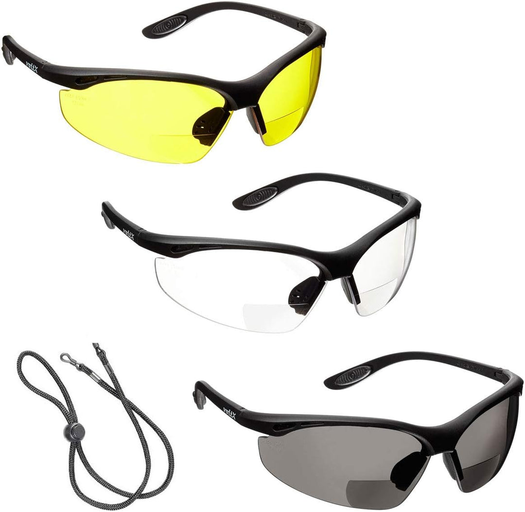 voltX 3 x Constructor' BIFOKALE Schutzbrille mit Lesehilfe (+3.0 Dioptrie klare, gelbe & rauchgraue