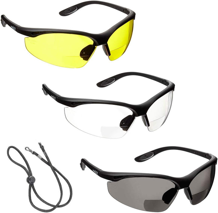 voltX 3 x Constructor' BIFOKALE Schutzbrille mit Lesehilfe (+3.0 Dioptrie klare, gelbe & rauchgraue