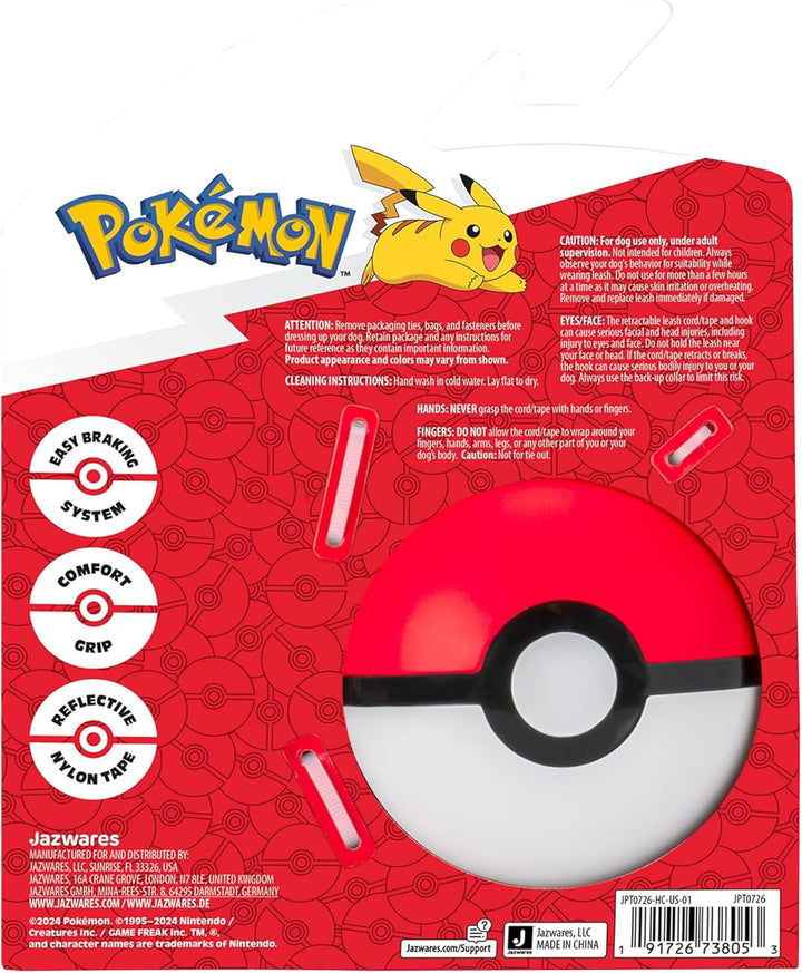 Pokémon Pokéball einziehbare Hundeleine - 5 m einziehbare Leine mit reflektierendem Muster, Feststel