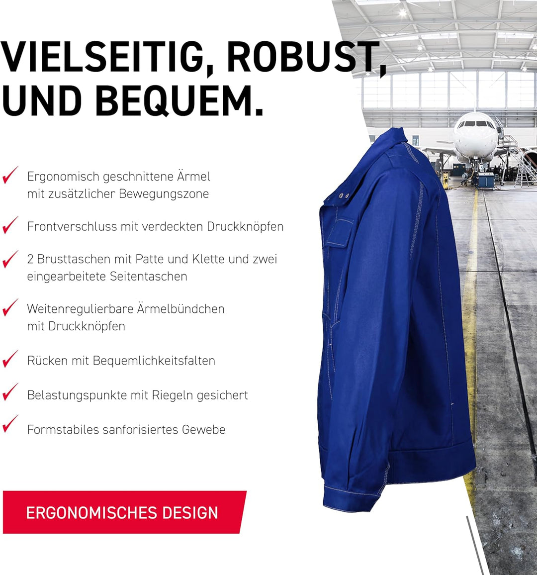 KÜBLER Workwear KÜBLER ORGANIQ Arbeitsjacke blau, Grösse 26, Herren-Arbeitsjacke aus Baumwolle, bequ