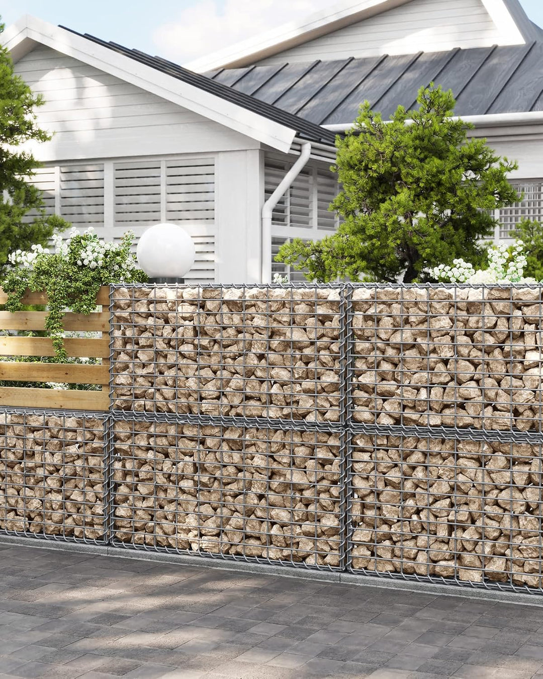 SONGMICS Gabionenkörbe, Metall-Steinkörbe mit 5 x 10 cm Maschenweite für Mauersteine, verzinkt, Stei