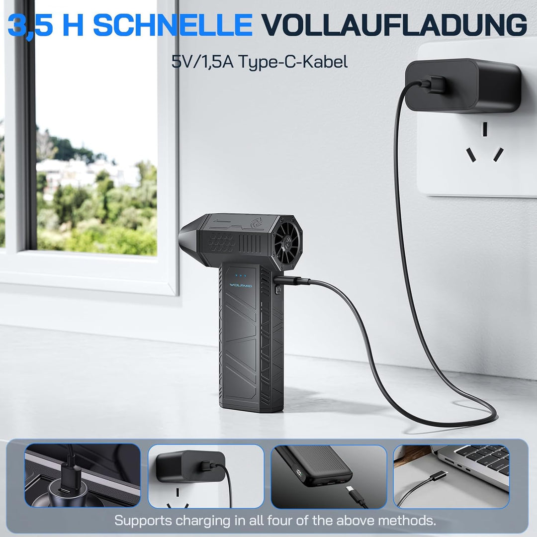 WOLFANG Electric Air Duster-110000RPM Super Power Cordless Air Duster, 3-Gang Mini-Gebläse Elektrisc