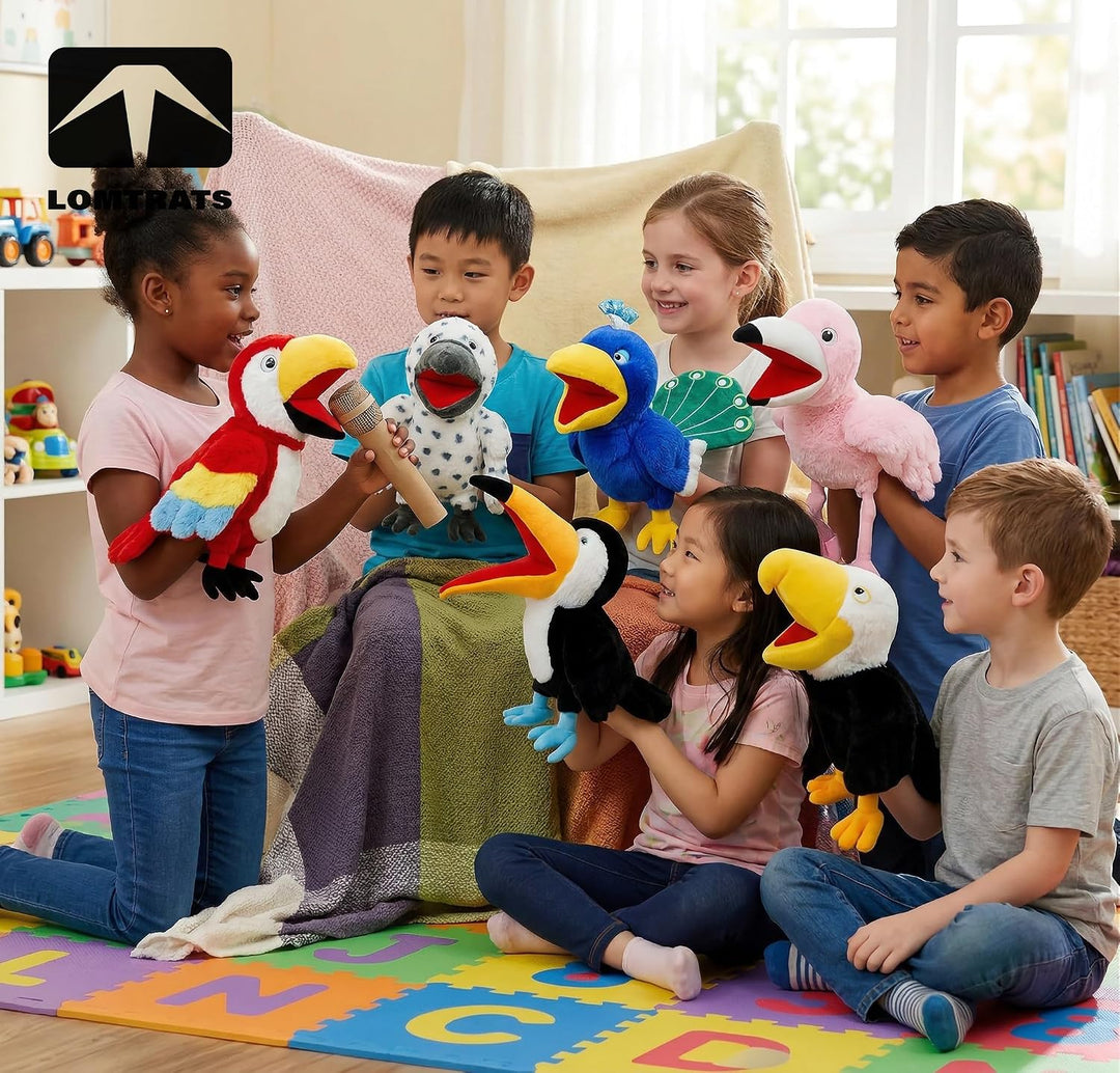 LOMTRATS Vogel-Handpuppen für Kinder, Kleinkinder, einschliesslich Papageien, Pfauen usw. mit bewegl