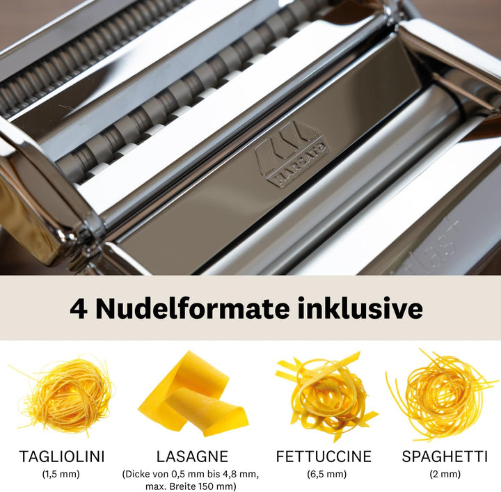 Marcato – Atlas+ Nudelmaschine für frische Pasta aus eloxiertem Aluminium mit 4 Formen | Lasagne, Fe