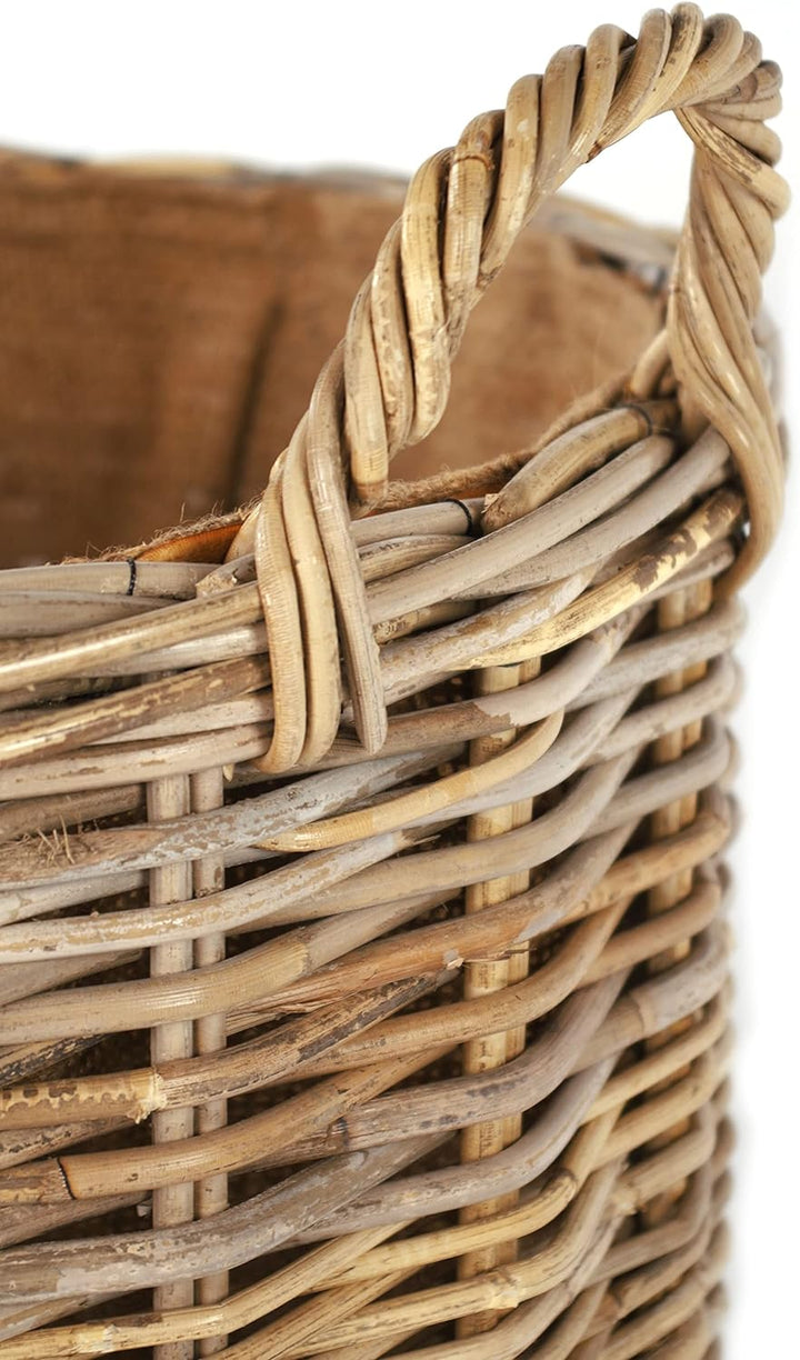 Kobolo Rattankorb Holzkorb für Kaminholz - rund - Rattan kubu grau - 34x50 cm