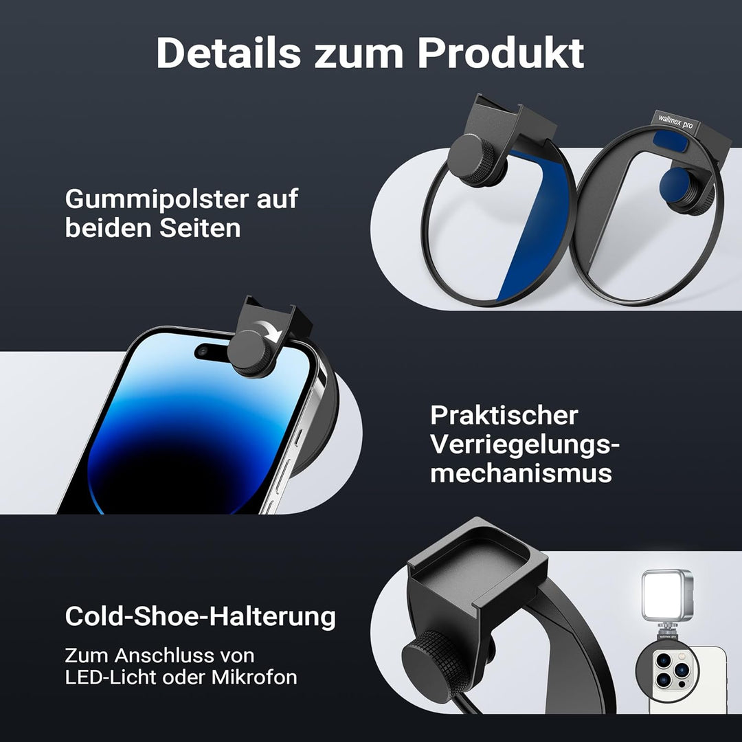 Walimex pro Filterhalter 67 mm für Handykamera, Cold Shoe Mount für LED und Mikrofon, professionelle