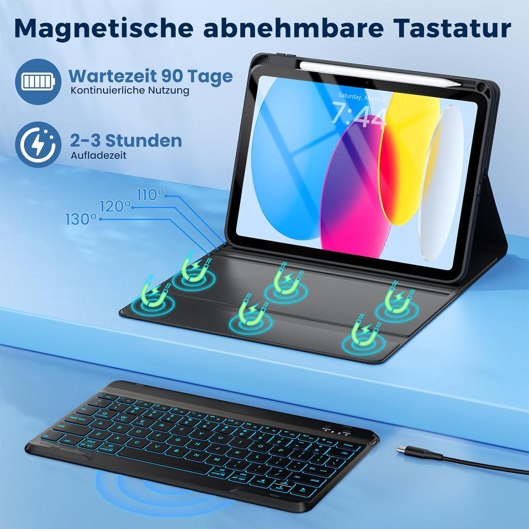 OYEEICE Hülle mit Tastatur für iPad A16 11 Generation 2025/10 Generation 2022 (11/10.9 Zoll), Vergrö