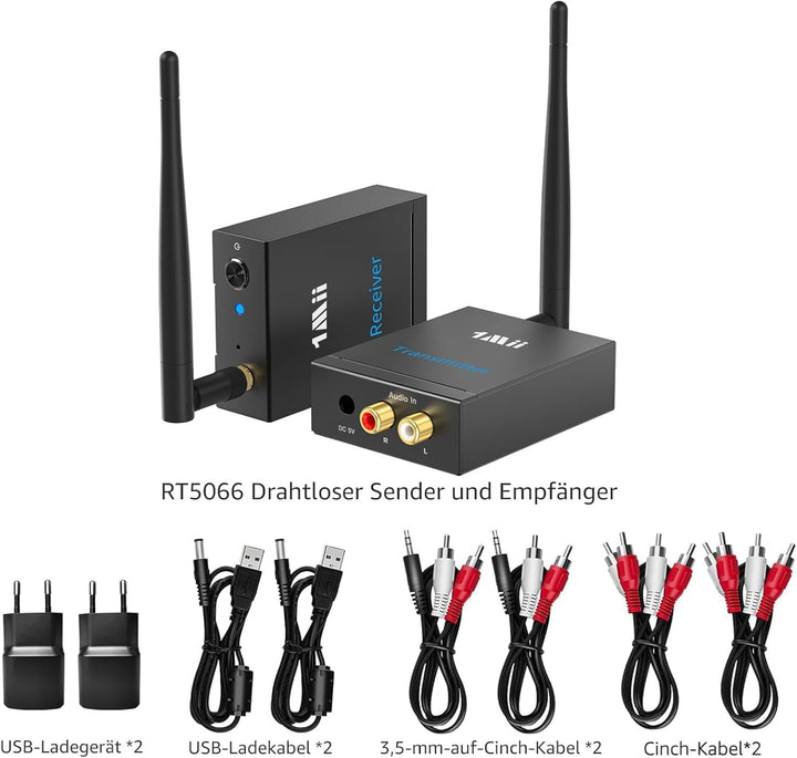 1Mii (1 TX + 1 RX) Drahtlos Audio Sender Empfänger, 2,4 GHz Funk Übertragung, Low Latency für HiFi-M
