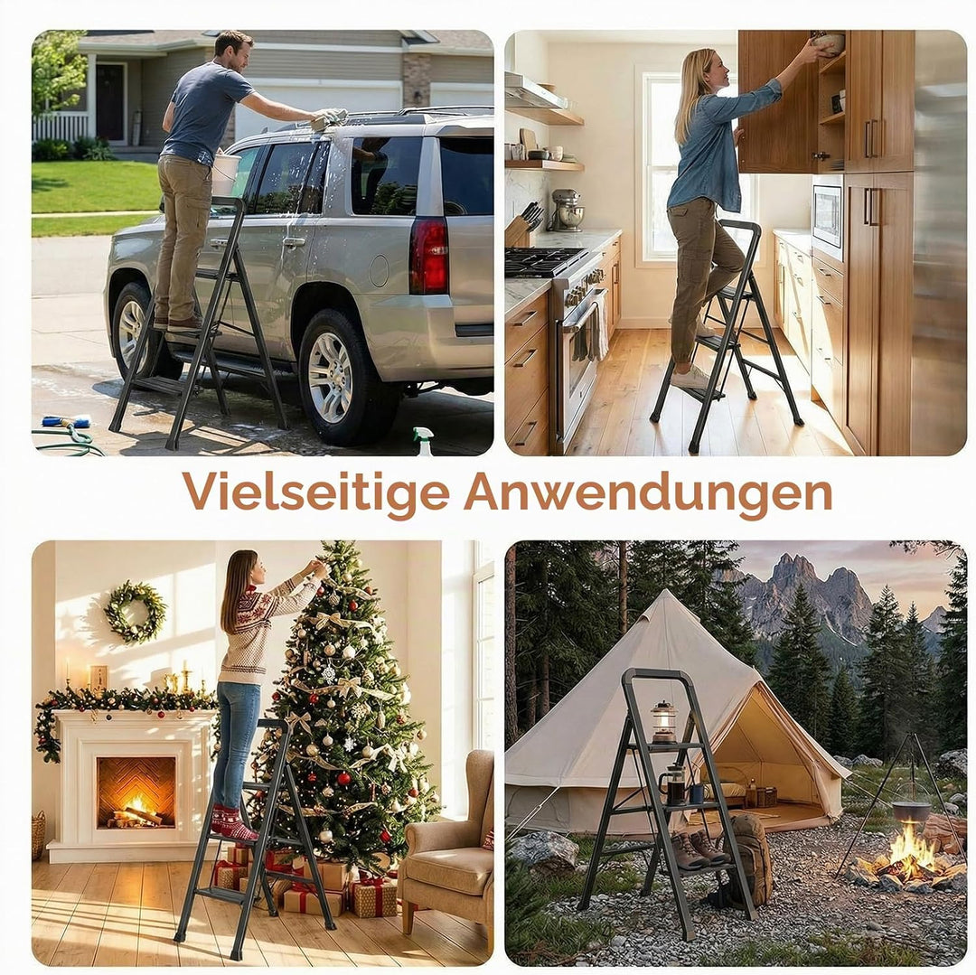 TLGREEN Alu Trittleiter mit Handlauf 3-Stufen-Leiter Klappleiter | Rostfeste rutschfeste Leicht | St