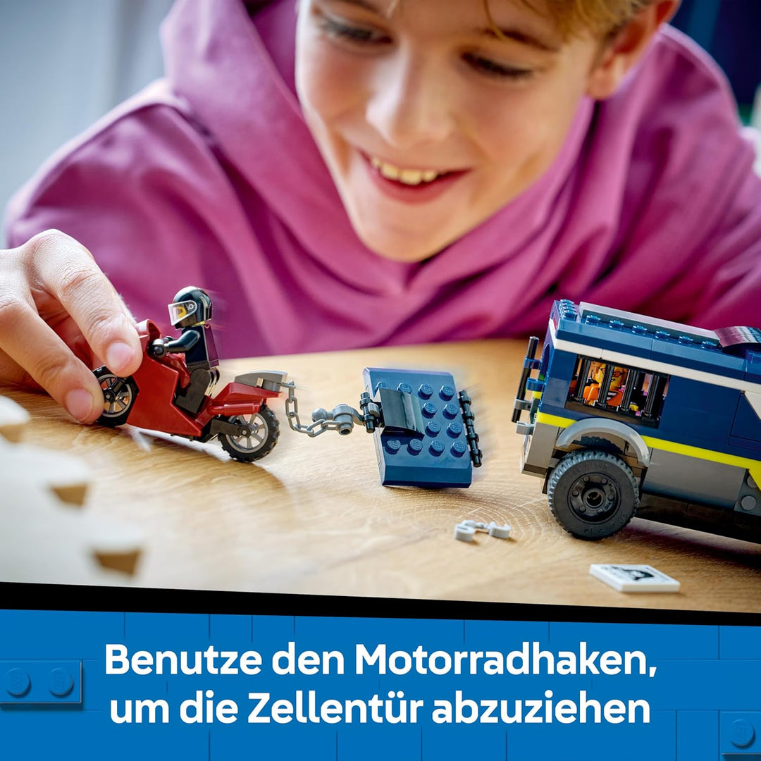 LEGO City Gefangenentransporter - Spielzeug LKW Bauset mit Motorrad, 3 Minifiguren und Abnehmbarer G