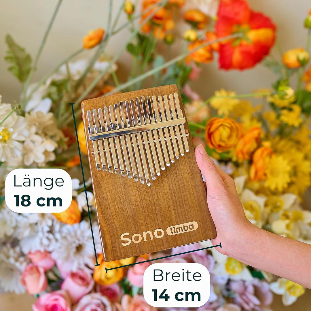 Kalimba "Sonolimba" mit 17 Schlüsseln in C - Dur aus Walnussholz - Daumenklavier inkl. Set mit Liede