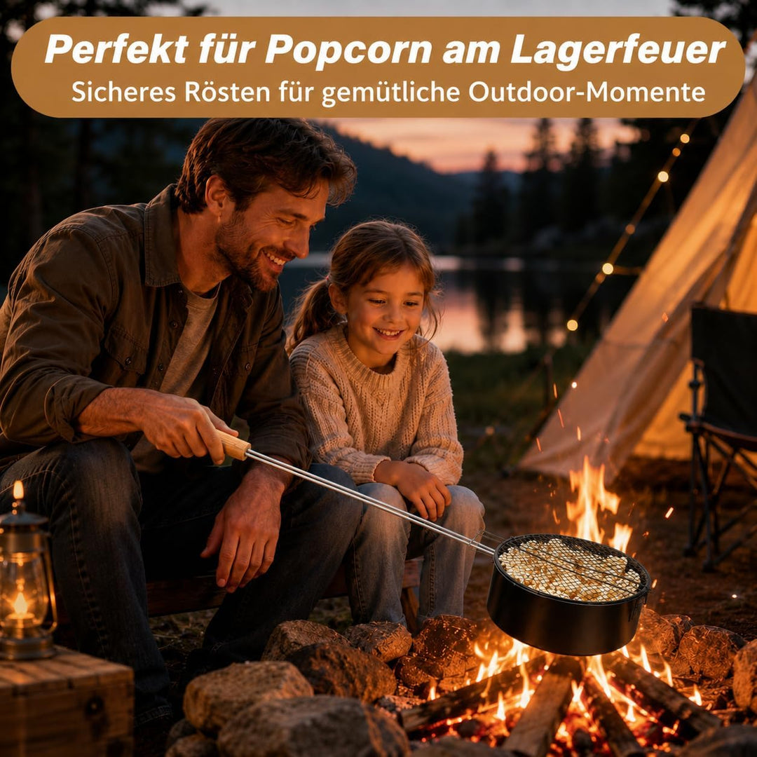 Popcorn Maker Lagerfeuer aus Kohlenstoffstahl mit Sicherheitsgriff Outdoor | Popcornpfanne für Grill