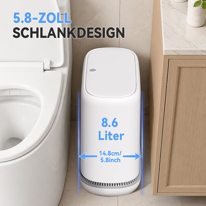 MOPUP Kleiner Badezimmer-Mülleimer mit Deckel, schlankes 3-Gallonen-Design, ausklappbarer Deckel und