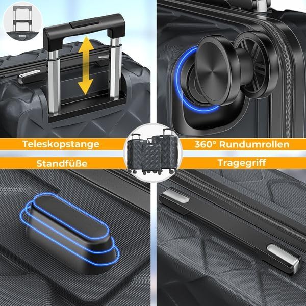 KESSER® Reisekoffer Set 3-teilig | Kofferset ABS Hartschalenkoffer mit Zahlenschloss, Kofferwaage &