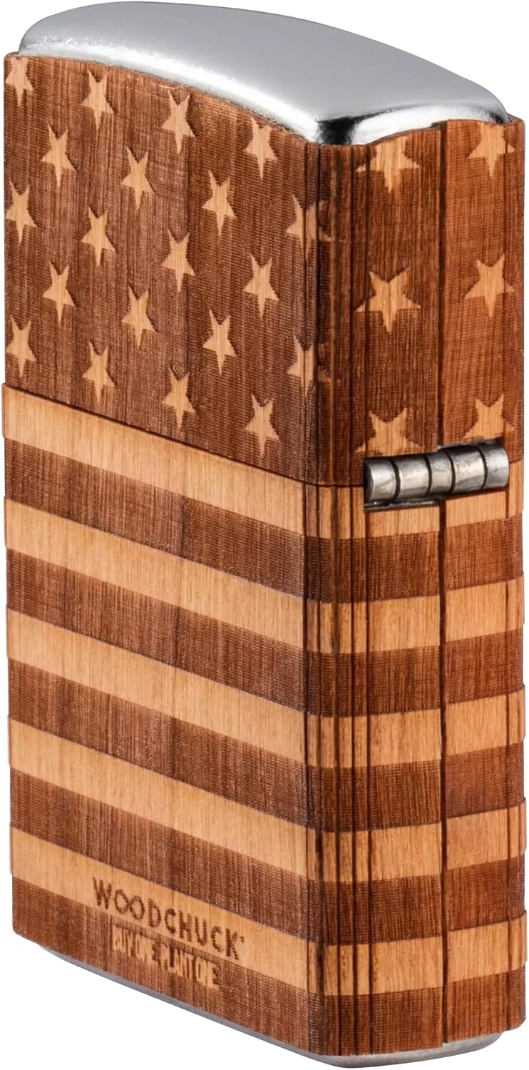 Zippo Woodchuck Taschenfeuerzeug mit USA-Flagge, Braun, Einheitsgrösse Verpackung mit Amerikanischer