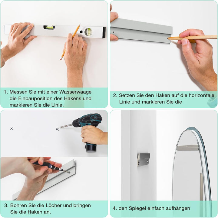 Asymmetrischer Spiegel mit Beleuchtung 75 × 55 cm, 3 Lichtfarben, Dimmbar, Antibeschlag, IP44 Wasser