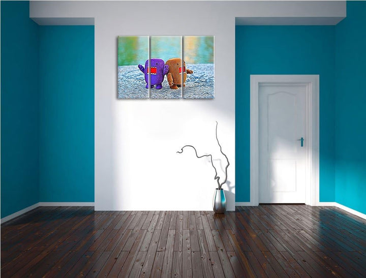 Rawr Monsterpuppen NewArt 3-Teiler Leinwandbild 120x80 Bild auf Leinwand, XXL riesige Bilder fertig