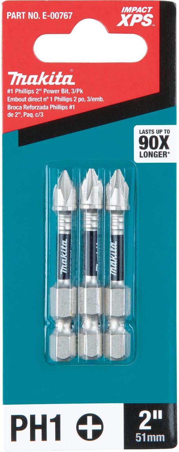 Makita E-00773 Impact XPS #2 Phillips 2" Power Bit, 3/pk 3/pk PH1, 3/pk PH1