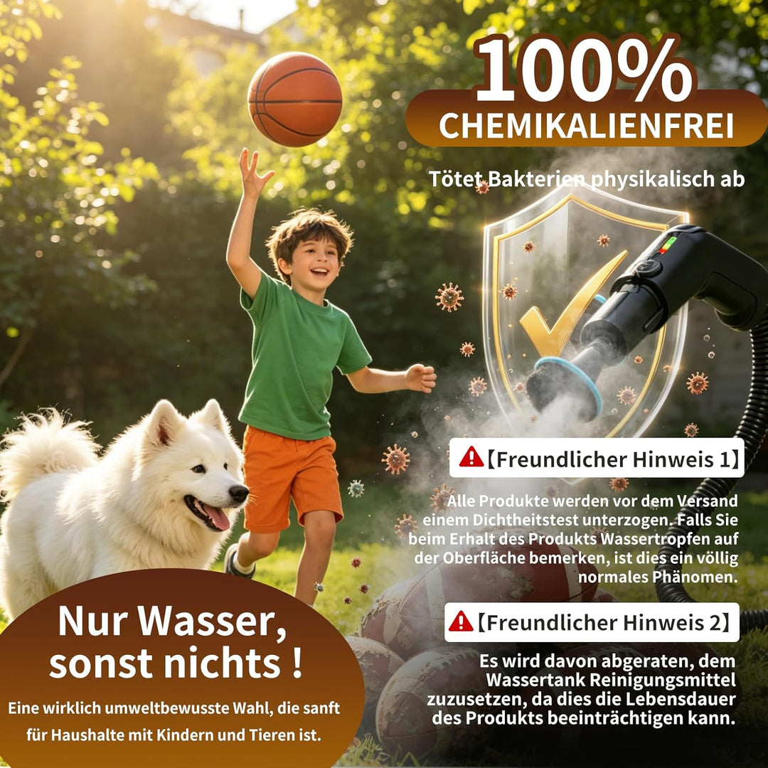 Dampfreiniger Handgerät, 2500W Handdampfreiniger mit Stufengriff, 8 Düsen, 1,8L Tank, 3 Dampfstufen,