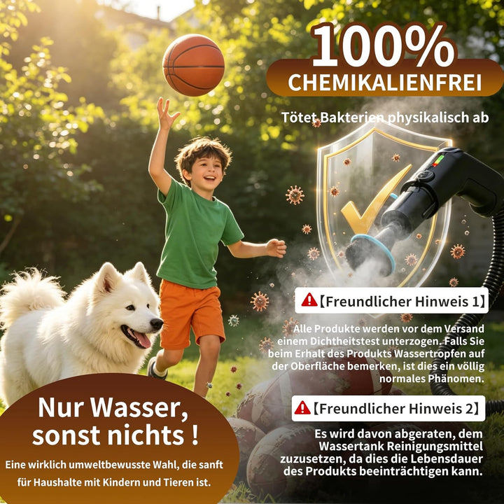 Dampfreiniger Handgerät, 2500W Handdampfreiniger mit Stufengriff, 8 Düsen, 1,8L Tank, 3 Dampfstufen,
