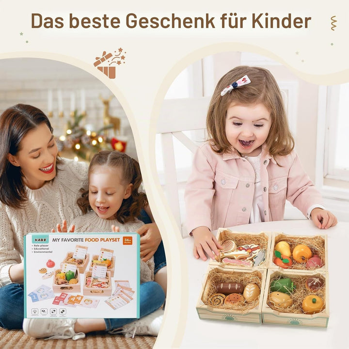 Lebensmittelgruppen, 36 Stück, Holzfutter zum Spielen, Küche, realistisches Spielen, Küchenzubehör m