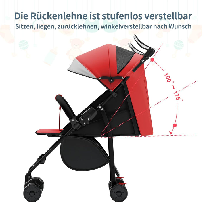 Homewell Kinderwagen, Liegebuggy mit grosses Verdeck, Sportwagen, Zusammenklappen, Verstellbarer Gri