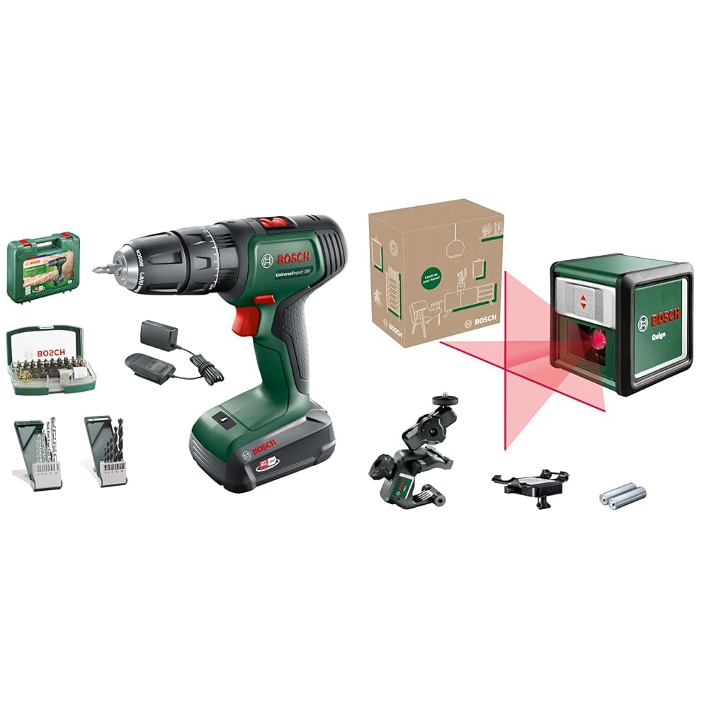 Bosch Akku Schlagbohrschrauber UniversalImpact 18V (1 Akku, 18 Volt System, im Koffer) + Bosch Kreuz