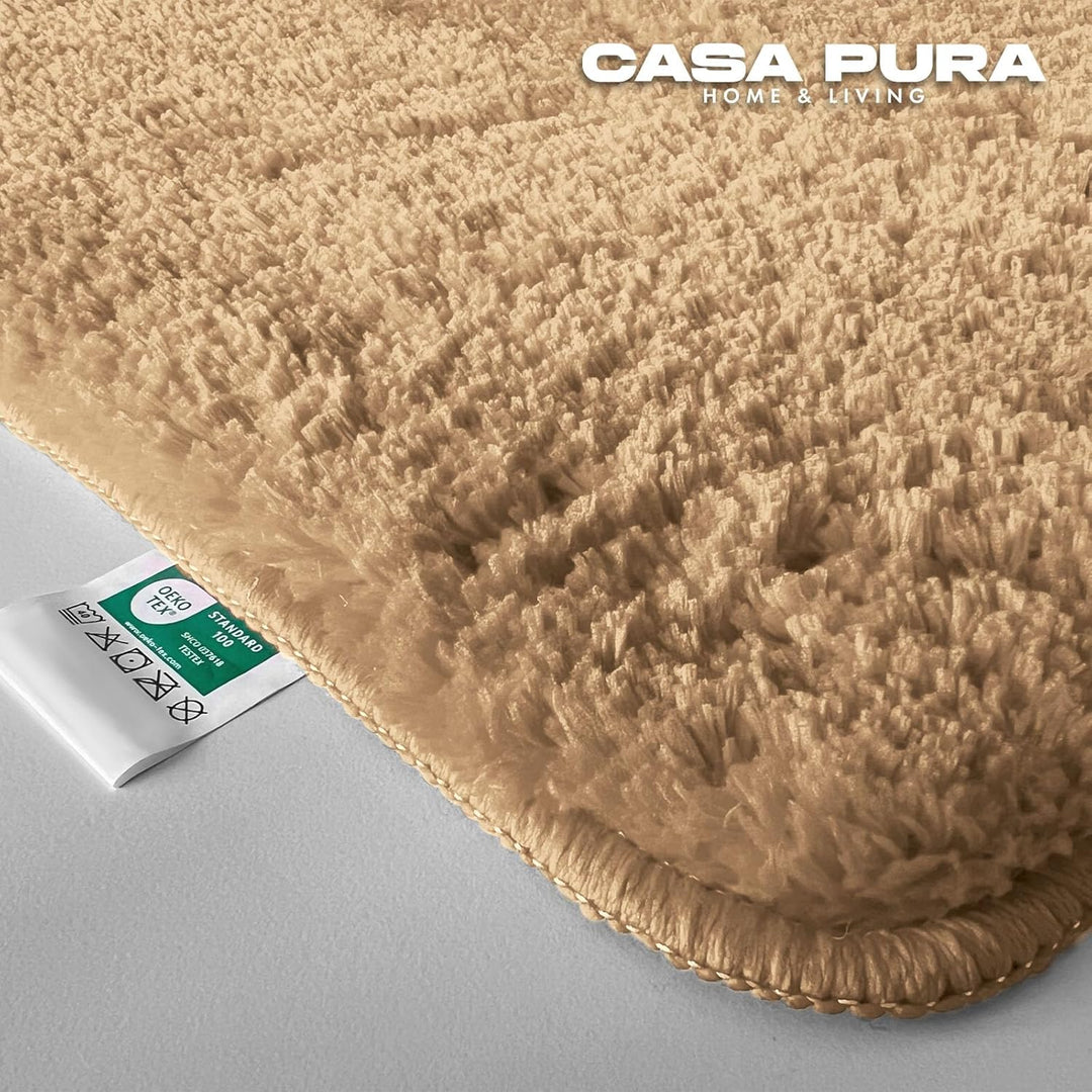 casa pura Badematte beige weicher, Flauschiger Badezimmerteppich in Shaggy Optik, Badvorleger rutsch