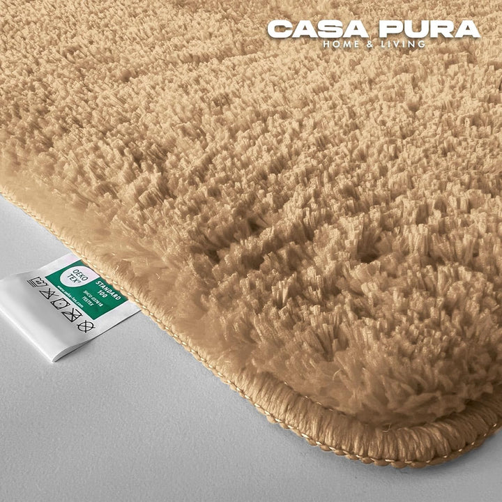 casa pura Badematte beige weicher, Flauschiger Badezimmerteppich in Shaggy Optik, Badvorleger rutsch