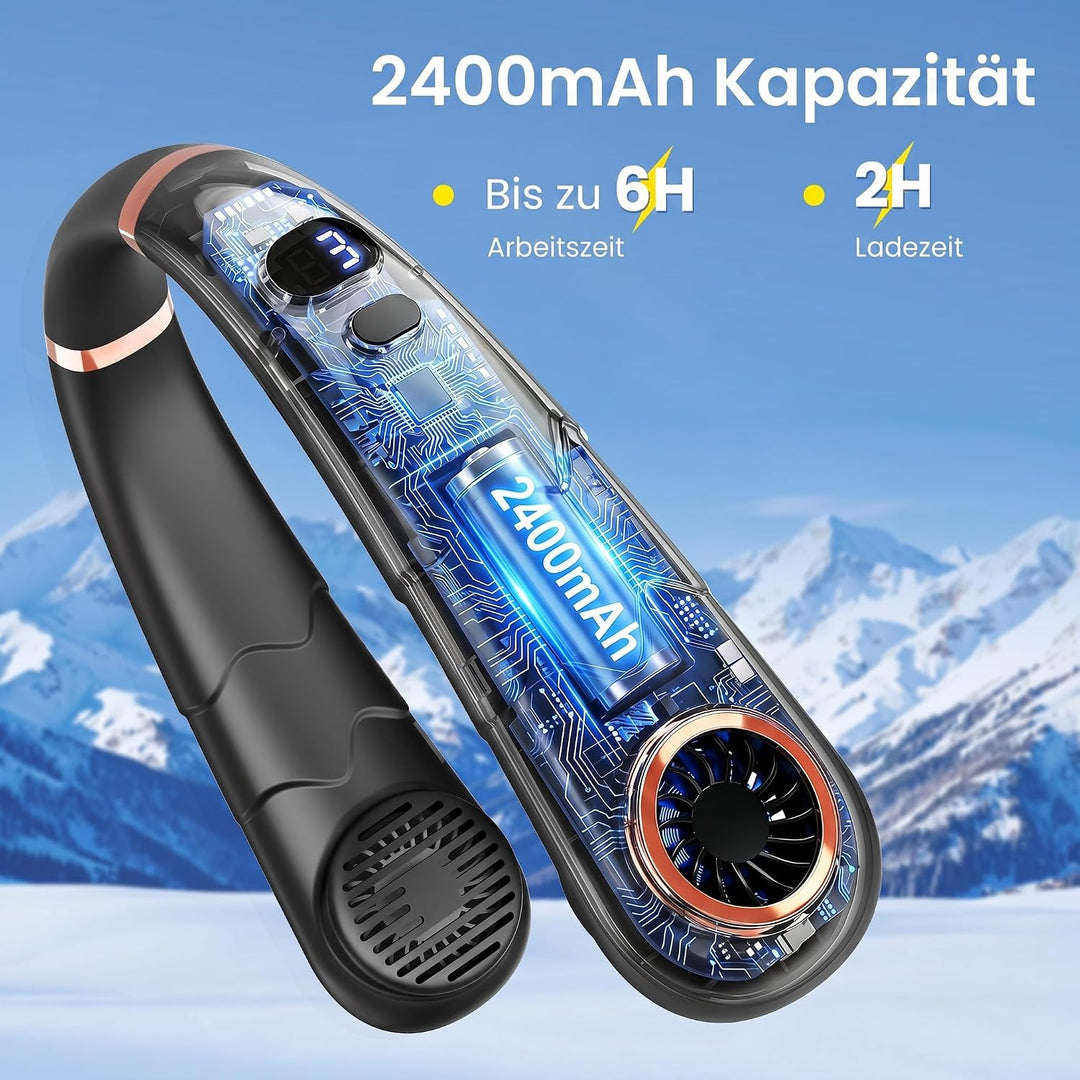 YAZEKY Tragbarer USB Nackenventilator Leise - 360° Kühlung Hals Ventilator mit LCD Display, 3 Geschw