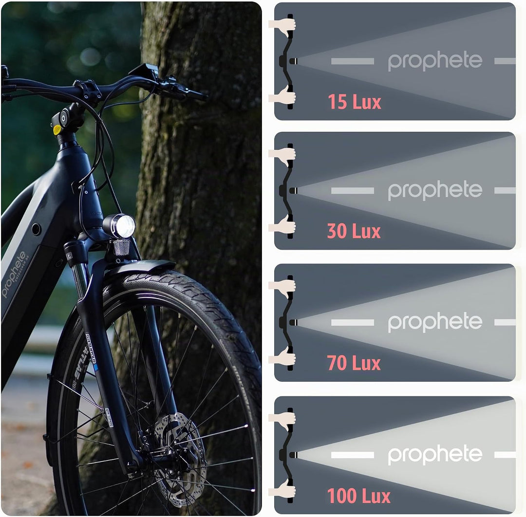 Prophete LED Batterieleuchten Set Fahrradbeleuchtung vorne und hinten, 30/15 Lux umschaltbar StVZO z