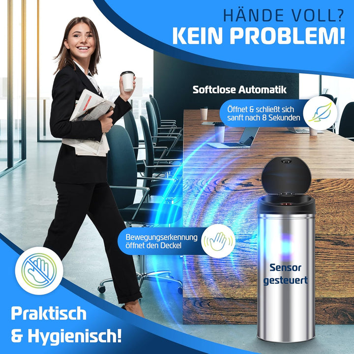 KESSER® Sensor Mülleimer ✓ Automatik ✓ Abfalleimer ✓ Abfall | EDELSTAHL | Farbe: SILBER | Grösse: 30