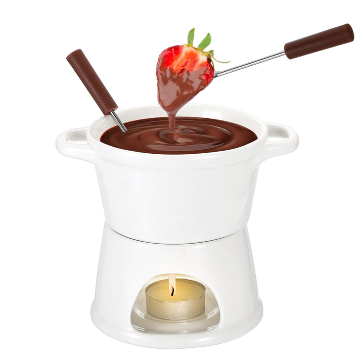SUMNACON Keramike Schokofondue-Topf-Set 2 Gabeln, Schoko Fondueset Käsefondue für Schokolade Käse Fo