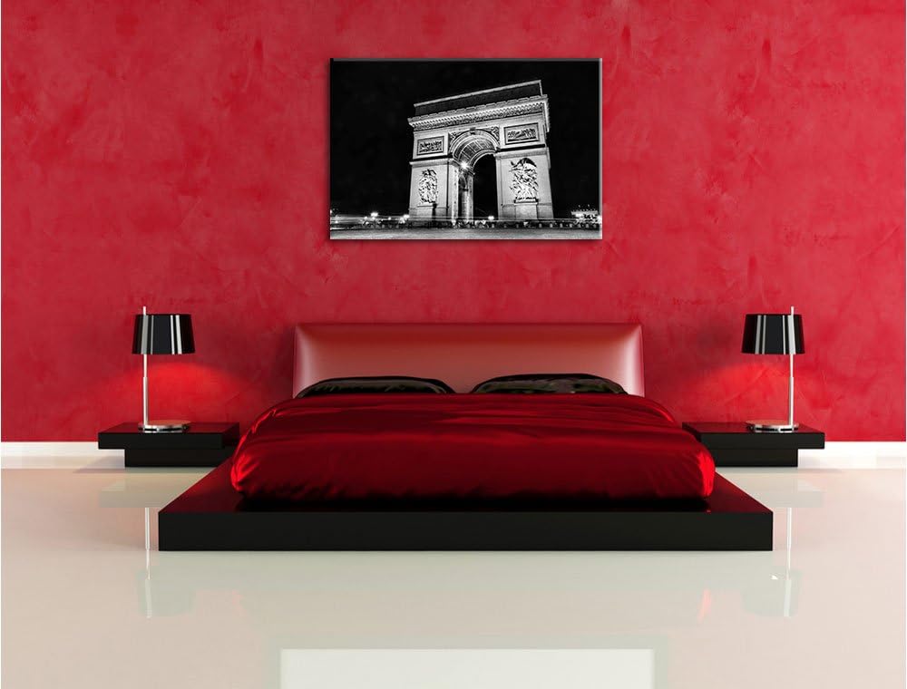 Pixxprint Dark Triumphbogen bei Nacht / 100x70cm Leinwandbild bespannt auf Holzrahmen/Wandbild Kunst