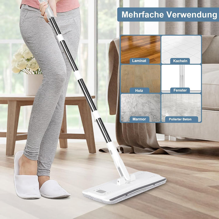 Masthome Bodenwischer Set mit Eimer,Wischmopp Set mit Edelstahlgriff und 4 Mikrofaser Moppkopf, Putz