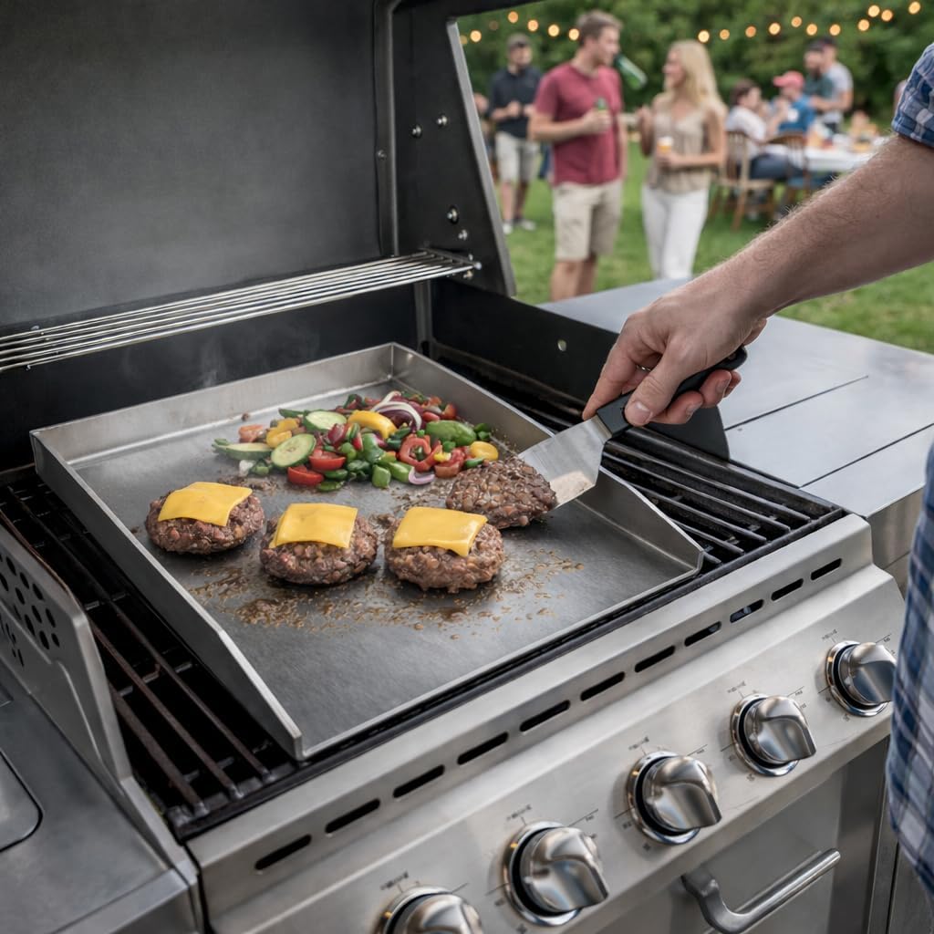 Bergfeld BBQ Grillplatte - Premium Plancha Set [30x40 cm] - 5mm dicker Edelstahl - 25% dicker als di