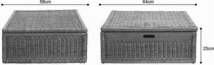 Grosser Unterbett Schub aus Rattan 64x58x25cm / Unterbettkommode mit Deckel, Bett Kasten Korb Kleide
