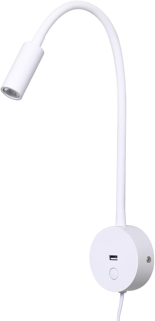 Brightmax Leselampe Wandleselampe Ladegerät USB-Ladeanschluss Touch-Schalter LED 3W Warmweiss 3000K