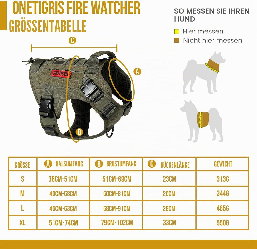 OneTigris Hundegeschirr, FIRE Watcher 2.0 Taktisches Geschirr 2 Metallschnallen MOLLE Sicherheitsges