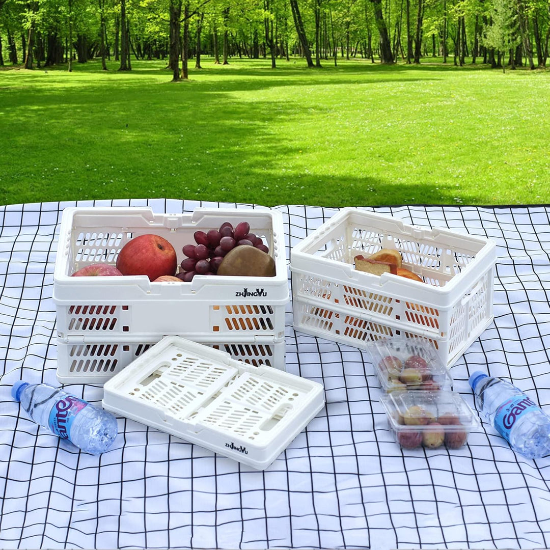 ZHJINGYU Einkaufskorb, Picknickkorb, Korb mit Griff, faltbare Kunststoff-Klappbox, faltbarer Aufbewa