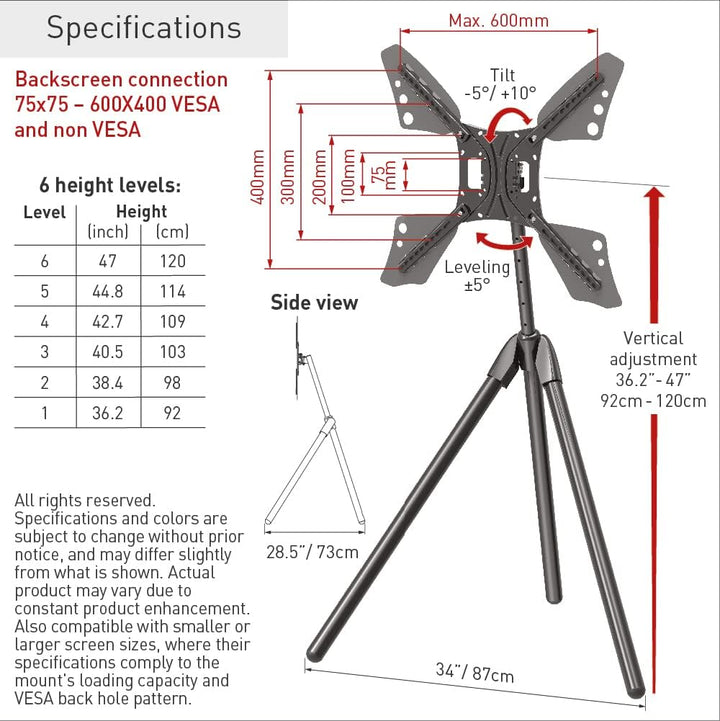 Barkan 13-83 Zoll Neigbare & Höhenverstellbar TV Bodenständer im Staffelei Design, hält bis 50Kg, 5
