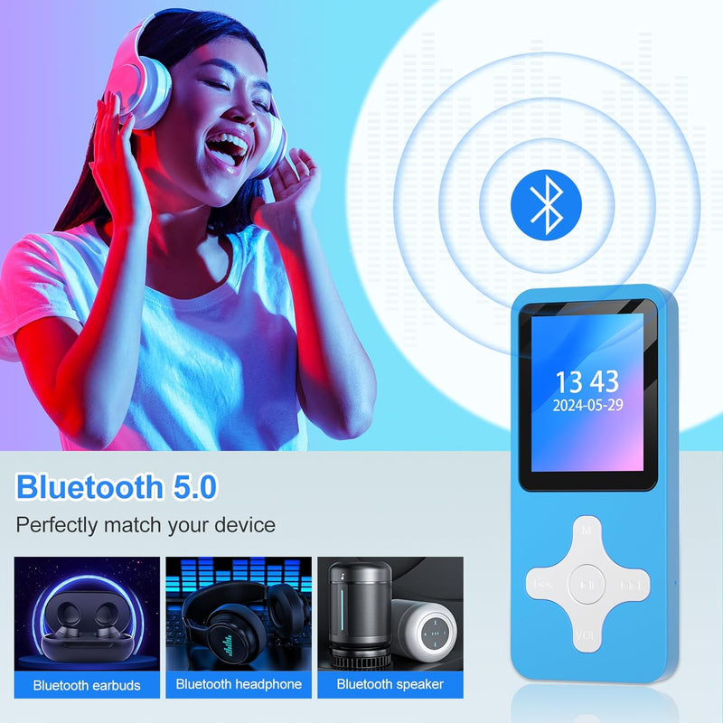 Gueray 64GB MP3-Player mit Bluetooth 5.0 Musik Player mit eingebautem Lautsprecher Digital Audio Pla