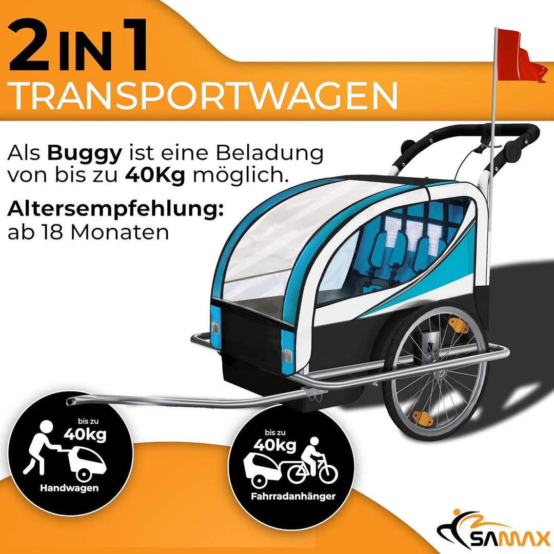 SAMAX Fahrradanhänger Jogger 2in1 360° drehbar Kinderanhänger Kinderfahrradanhänger Transportwagen v