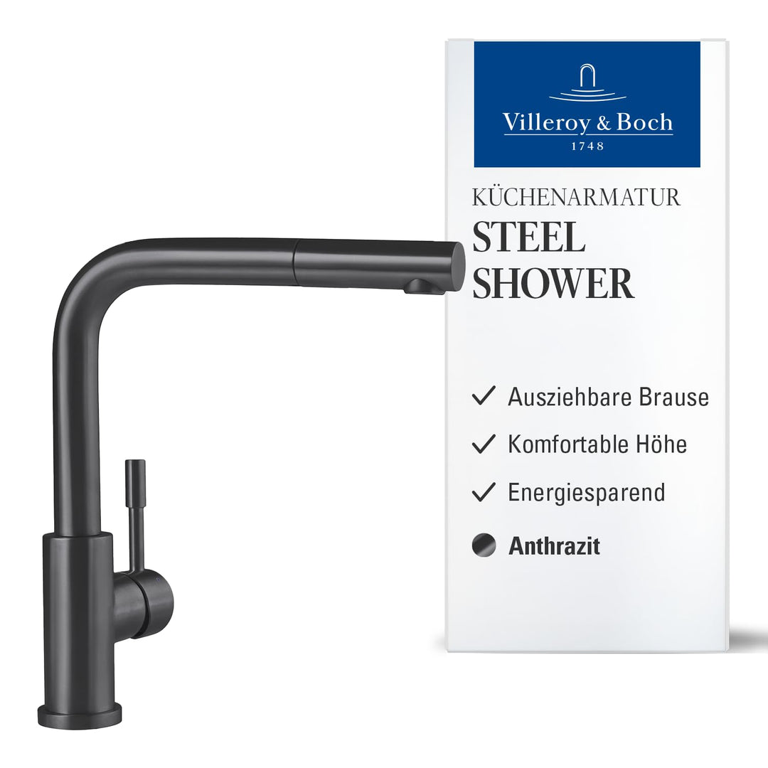 Villeroy & Boch Steel Shower | Hochdruck | Einhand-Küchenarmatur mit herausziehbarer Handbrause | An