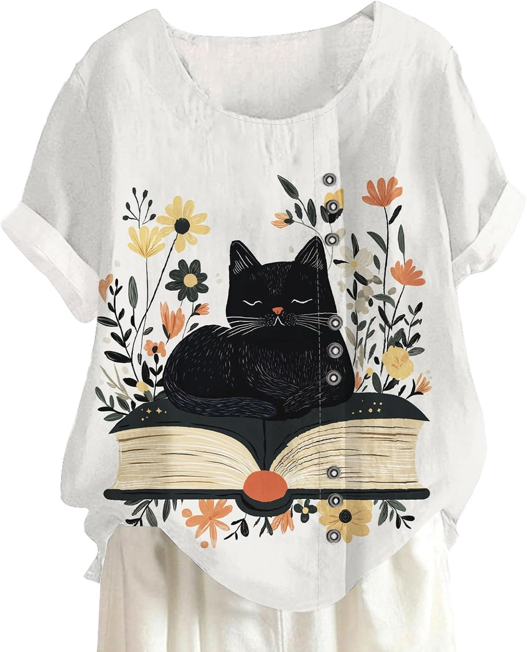 Generisch Latzhose Damen Kurz Baumwolle und Leinen, Knopfleiste, Boho-Blumenmuster, Kurzarm Damen We